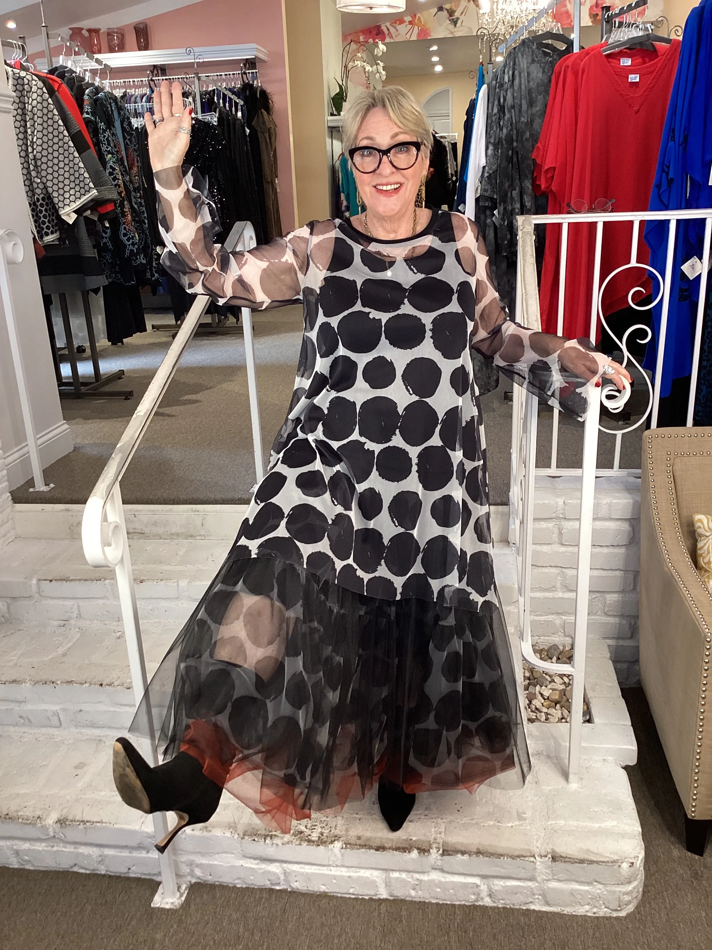103 ECLIPSE MESH DOT BLACK & WHITE TUNIC