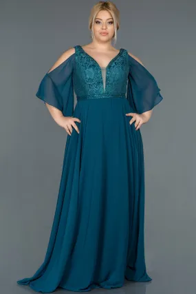 16564 Oil Green Cold Shoulder Lace Chiffon Dress