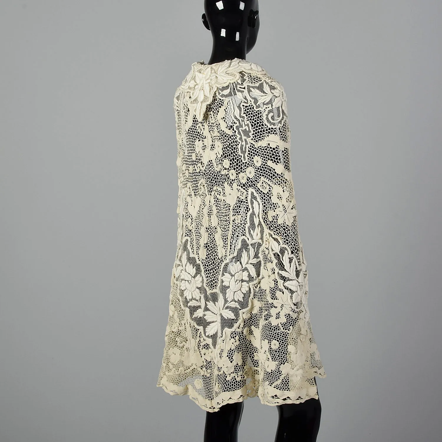 1910s Belle Epoque Antique Guipure Lace Cape