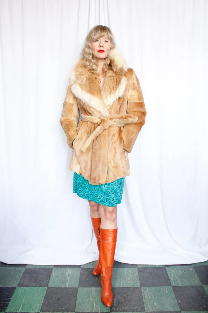 1970s Blonde Guanaco Fur Wrap Coat - M/L