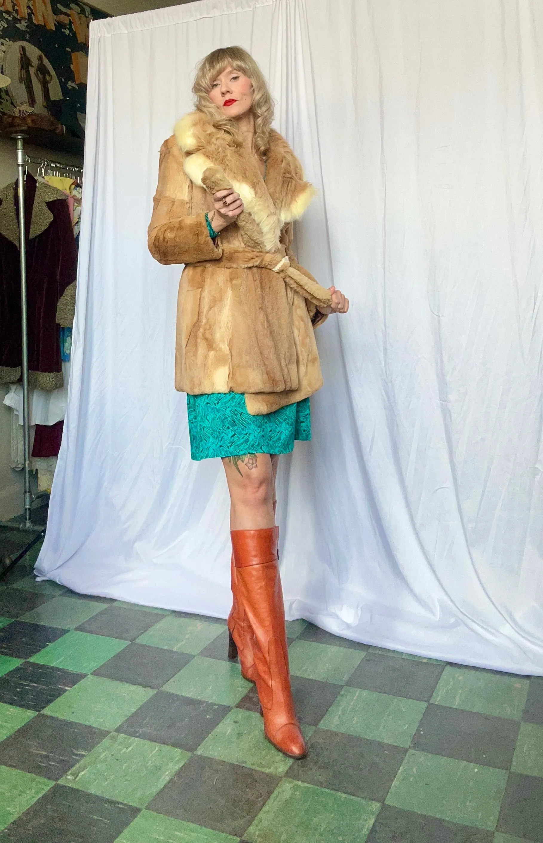 1970s Blonde Guanaco Fur Wrap Coat - M/L
