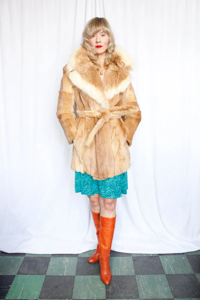 1970s Blonde Guanaco Fur Wrap Coat - M/L