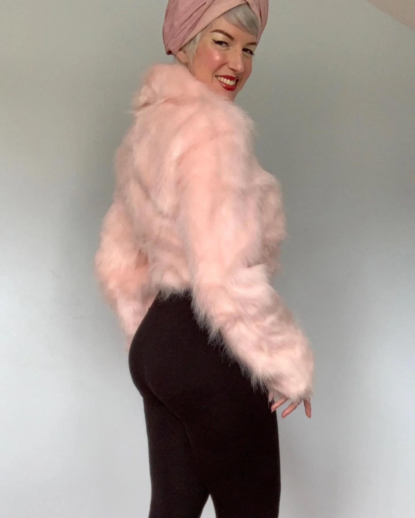 1990s Plush Cotton Candy Pink Faux Fur Cropped Jacket w/ Suede Detailing