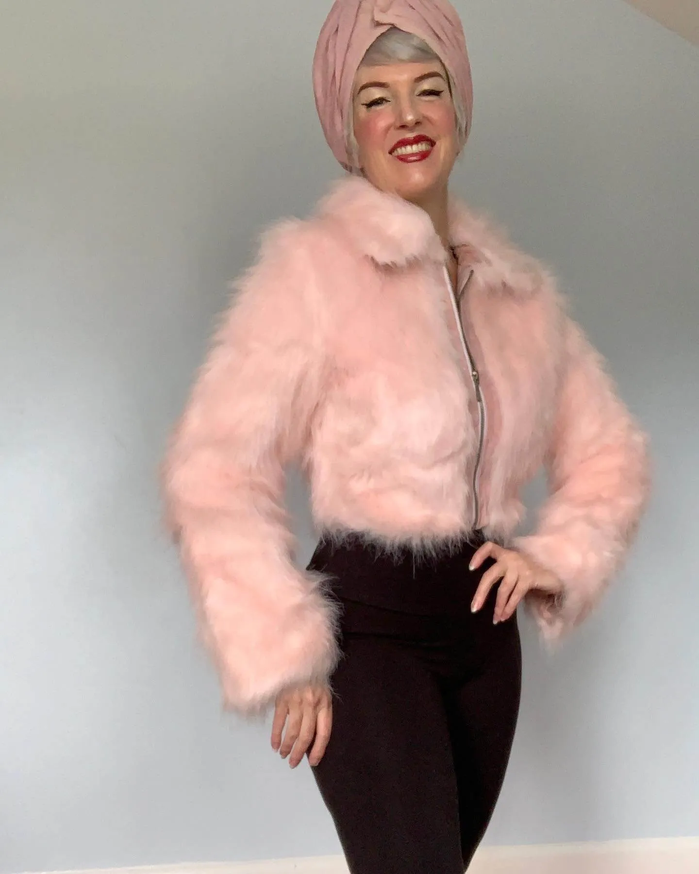 1990s Plush Cotton Candy Pink Faux Fur Cropped Jacket w/ Suede Detailing