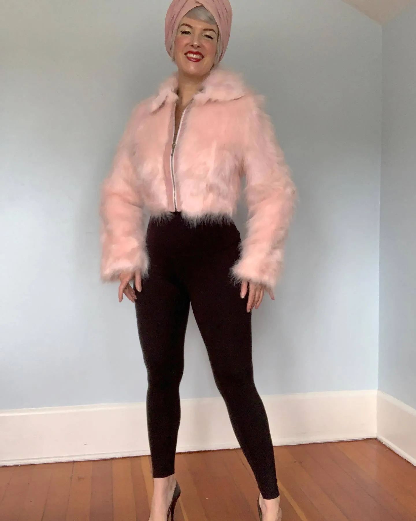 1990s Plush Cotton Candy Pink Faux Fur Cropped Jacket w/ Suede Detailing
