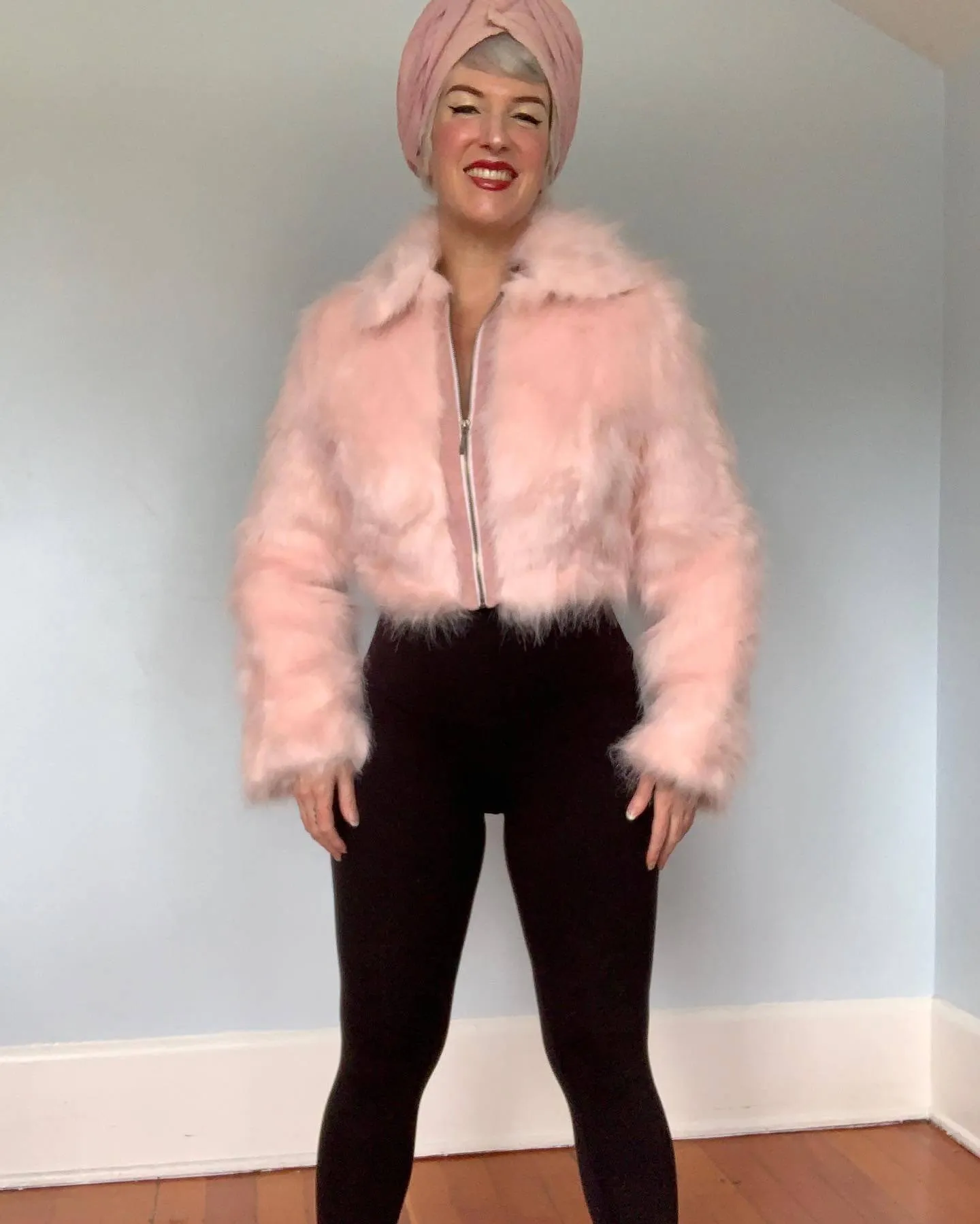 1990s Plush Cotton Candy Pink Faux Fur Cropped Jacket w/ Suede Detailing