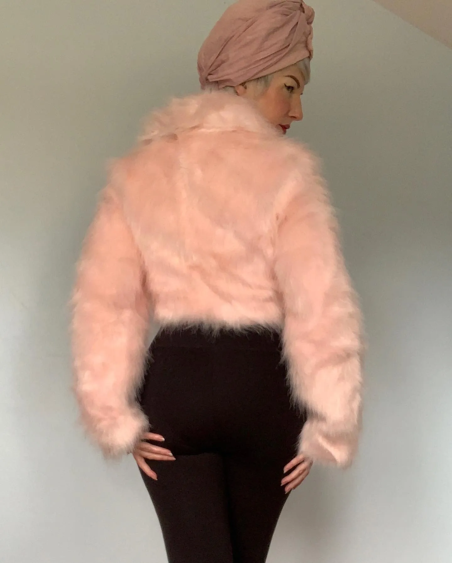 1990s Plush Cotton Candy Pink Faux Fur Cropped Jacket w/ Suede Detailing