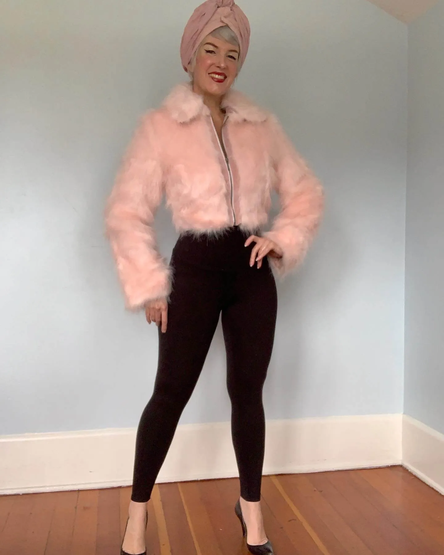 1990s Plush Cotton Candy Pink Faux Fur Cropped Jacket w/ Suede Detailing