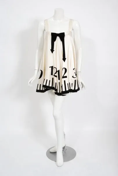 1995 Moschino Documented 'Alice In Wonderland' Novelty Clock Appliqué Mini Dress