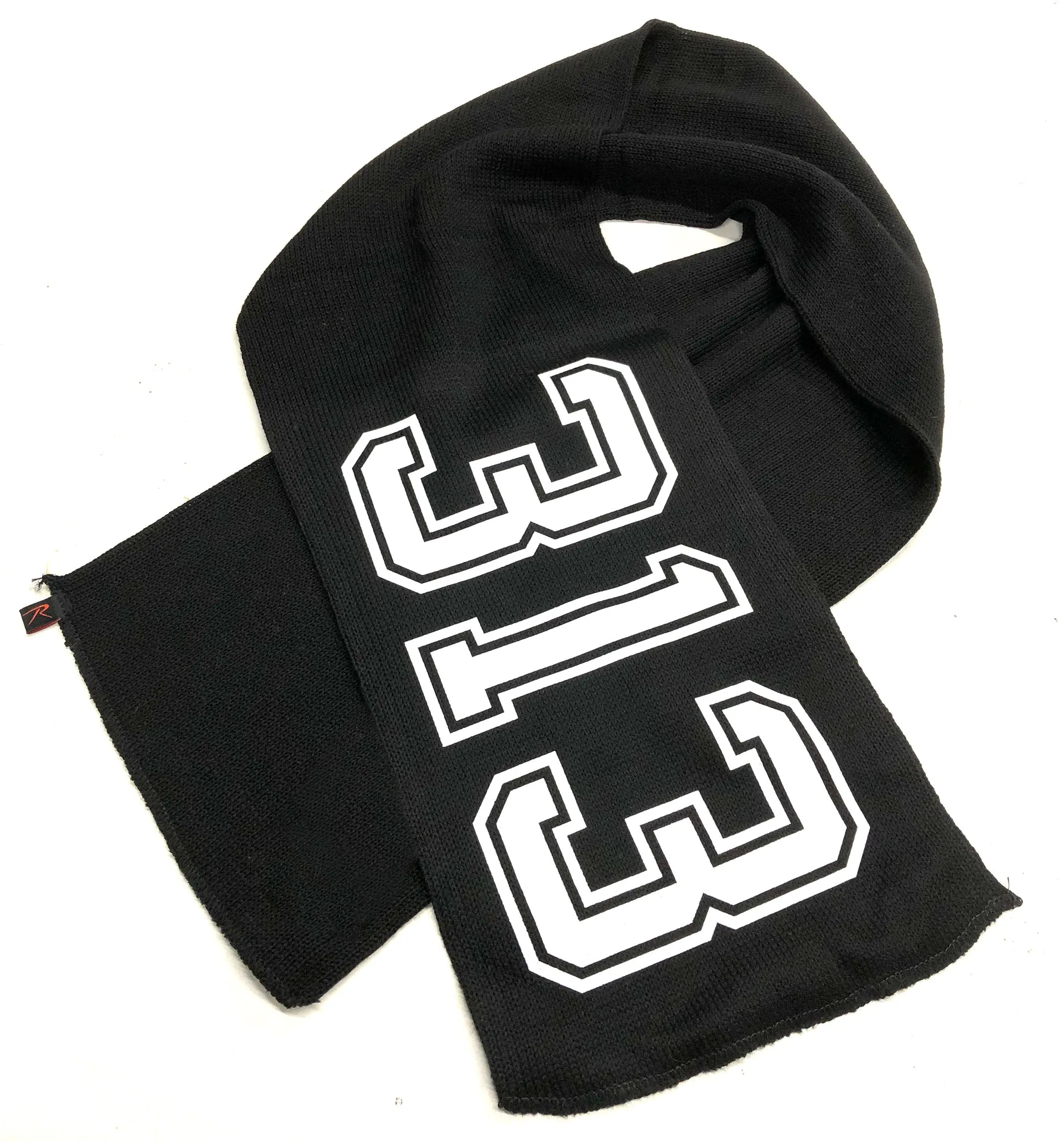 313 Scarf, Wool Scarf, Footballer Style. Detroit Scarf, Black & White