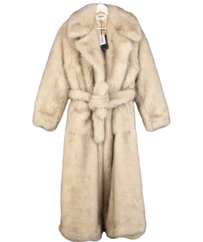 4th & Reckless Beige Faux Fur Oversized Tie Waist Maxi Coat- Schiffer UK 10