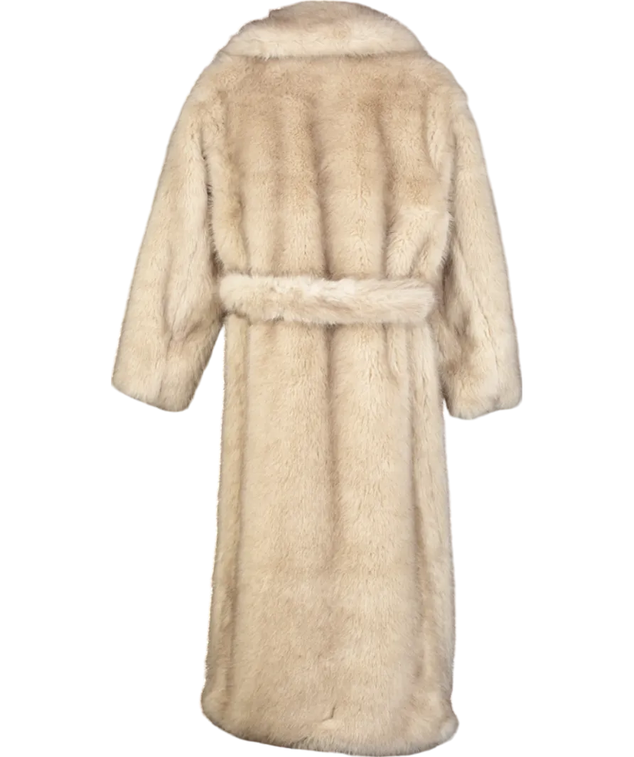4th & Reckless Beige Faux Fur Oversized Tie Waist Maxi Coat- Schiffer UK 10