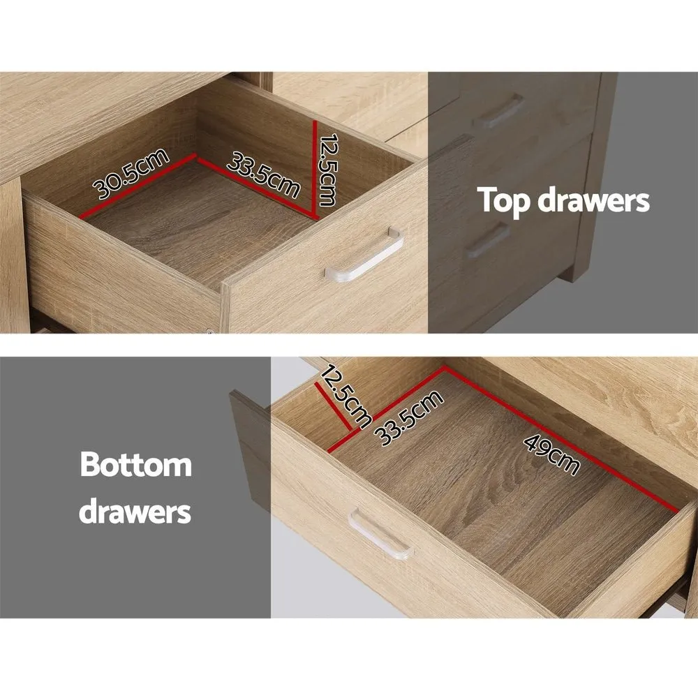 7 Drawer Lowboy Storage Dresser Oak