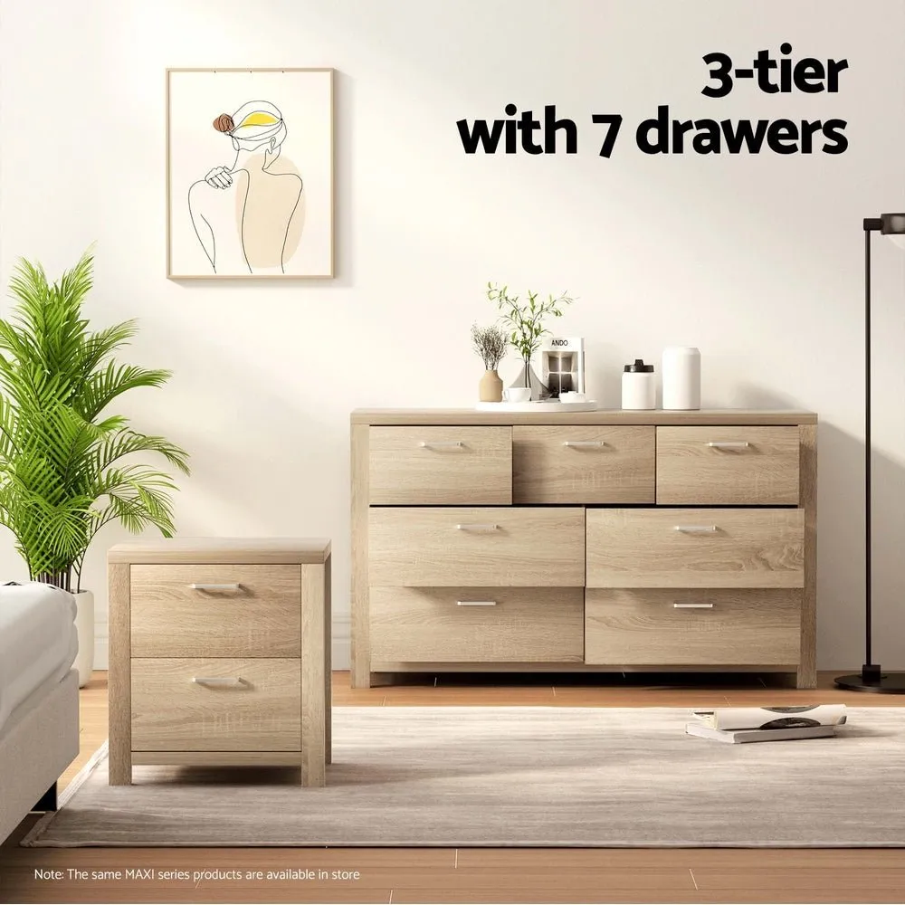 7 Drawer Lowboy Storage Dresser Oak