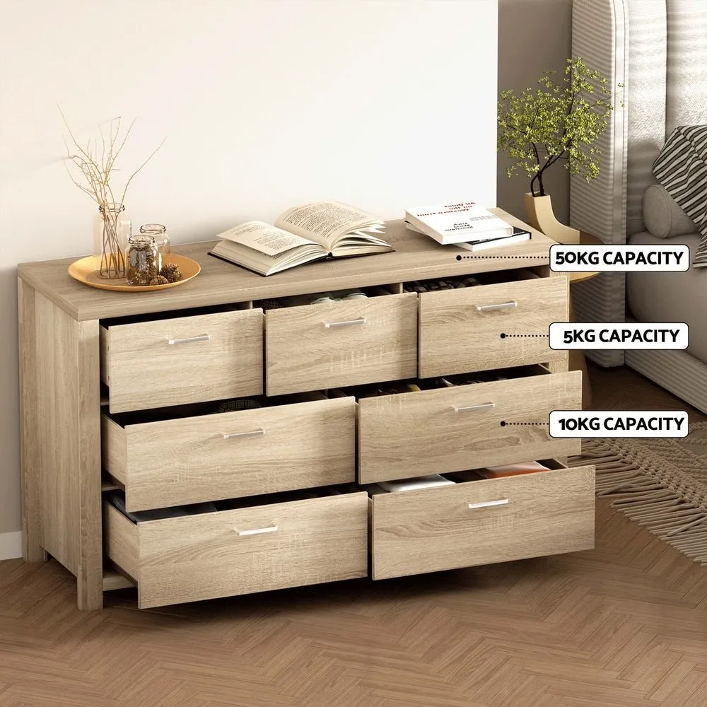 7 Drawer Lowboy Storage Dresser Oak