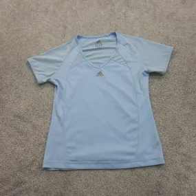 Adidas Womens V Neck T Shirt Top Workout Short Sleeve Logo Light Blue Size Small