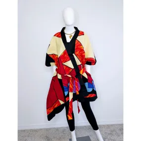 African Print Ankara Geometric Mid Length Long Kimono Duster Robe Coat Cover Up Kaftan Caftan