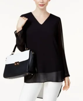 Alfani Printed High-Low Tunic Top Deep Black XS