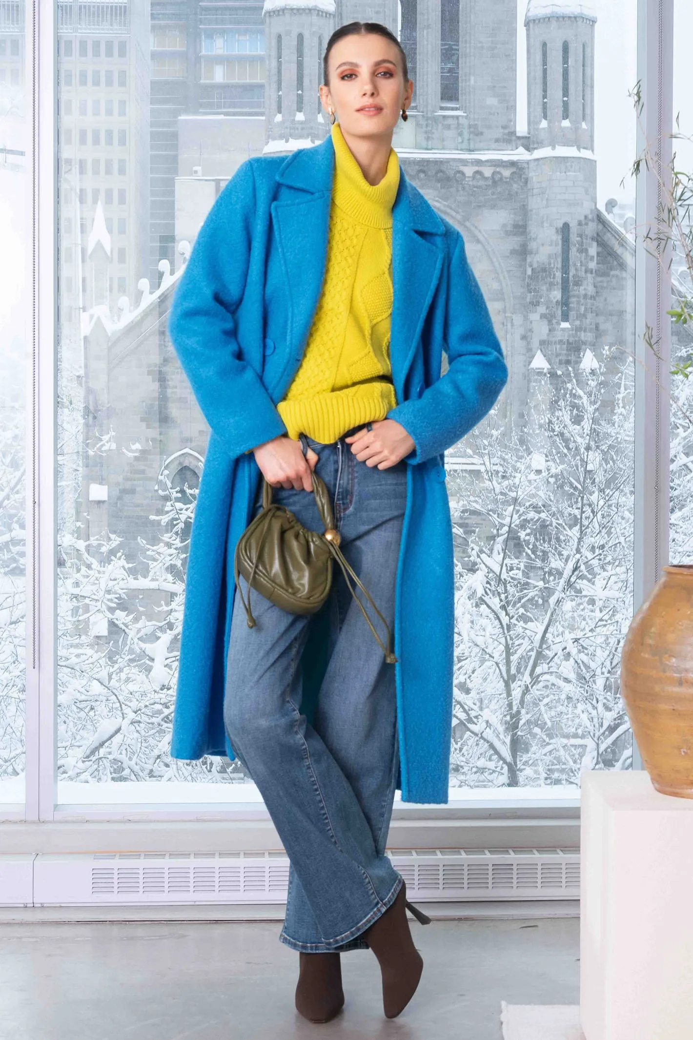 Alison Sheri A44003 Long Coat Turquoise Blue