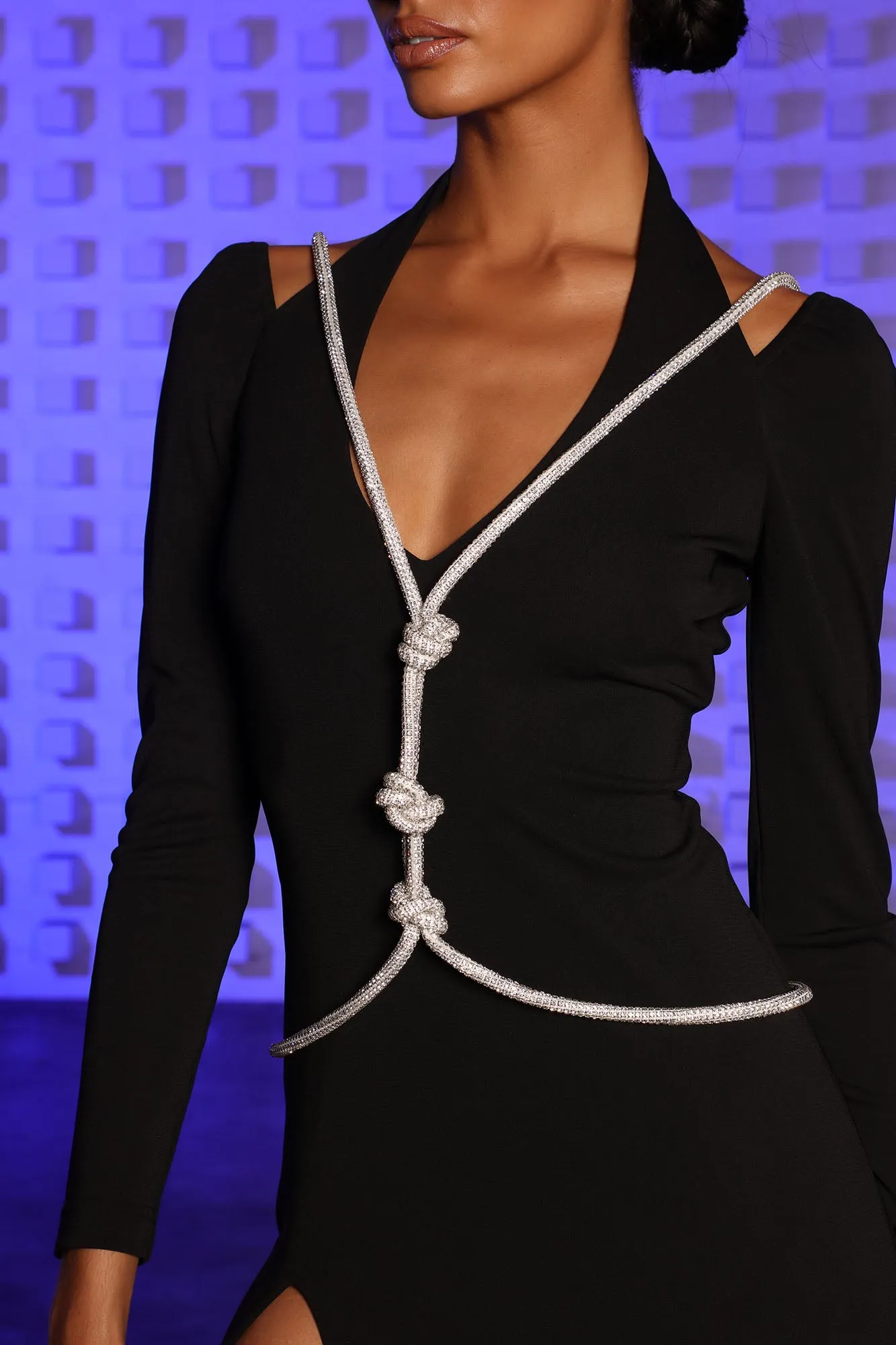 Amaris Crystal Rope Maxi Dress - Black