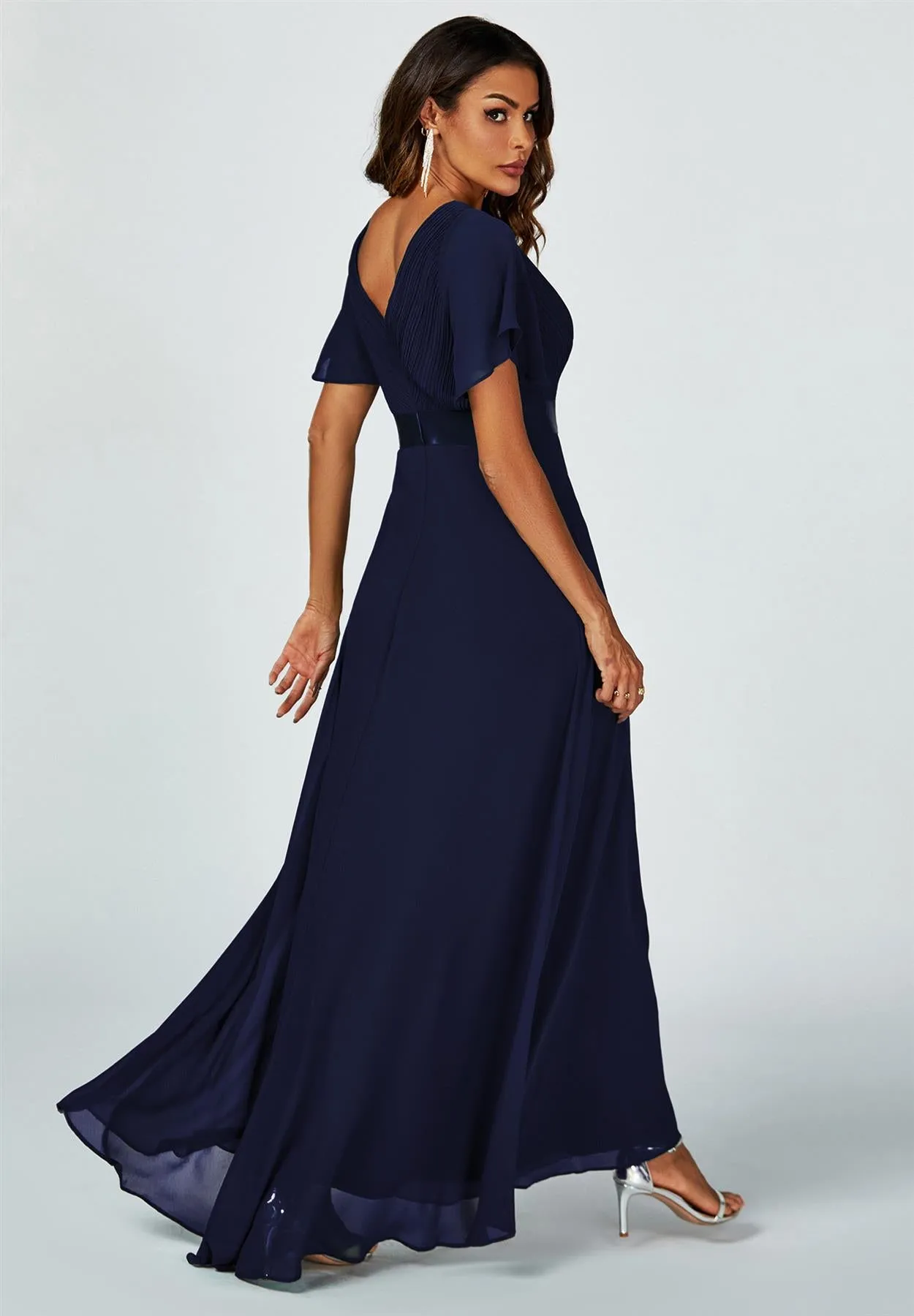 Angel Sleeves Empire Waist Bridesmaid Dress In Navy