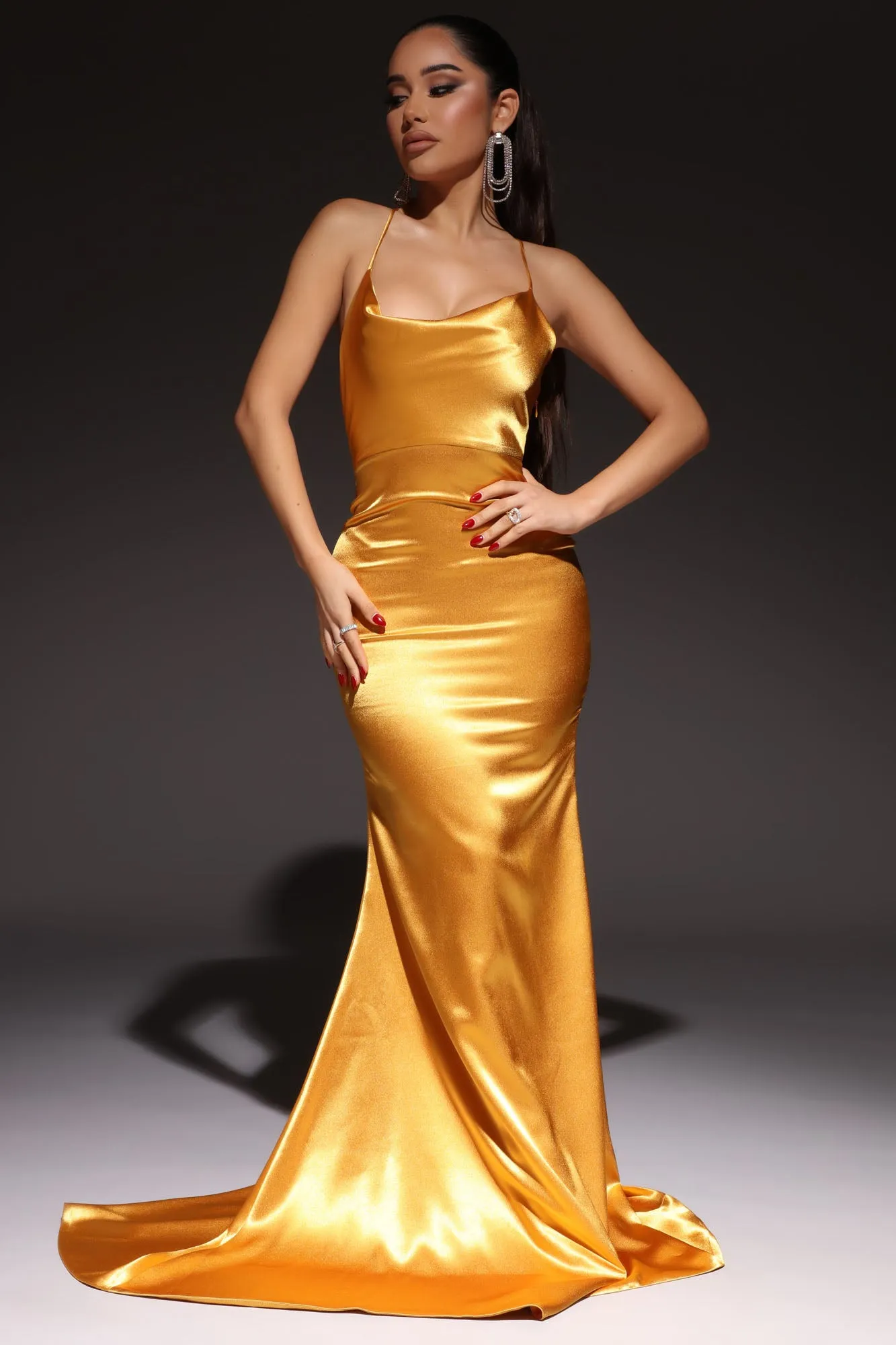 Angelique Satin Maxi Dress - Mustard