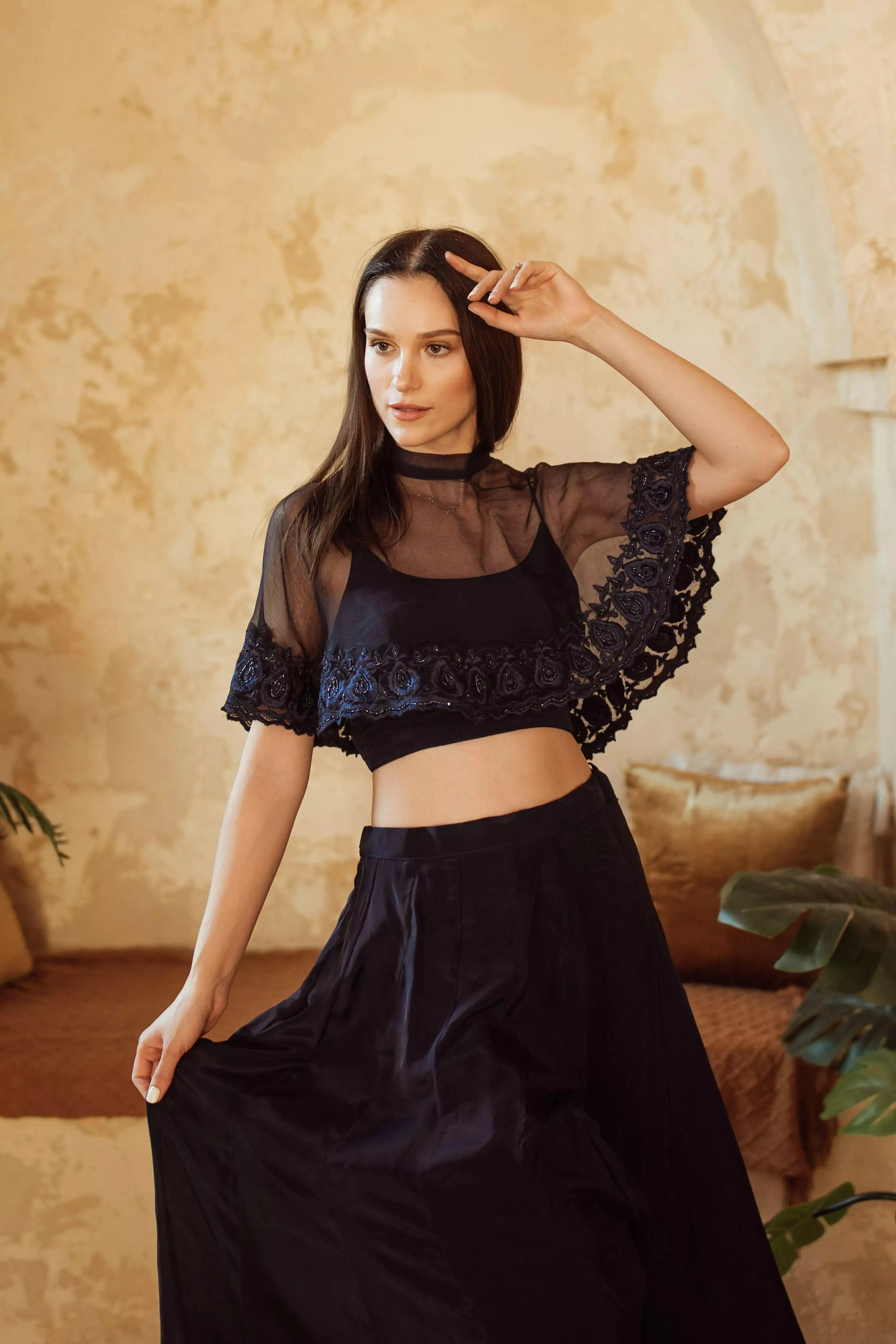 Arely Navy Cape with Embroidery
