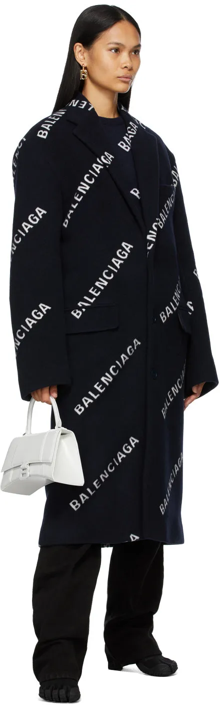 Balenciaga Navy Logo Boxy Coat