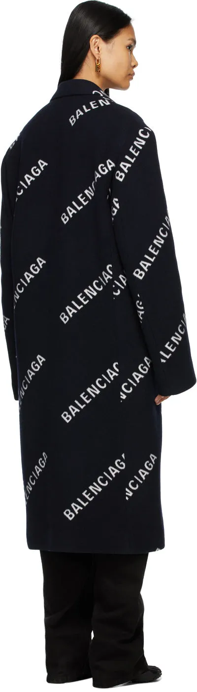 Balenciaga Navy Logo Boxy Coat