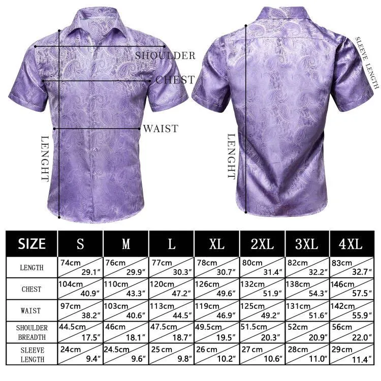 Barry Wang Green Shirt Silk Paisley Short Sleeve Daily Slim Fit Men's Shirt