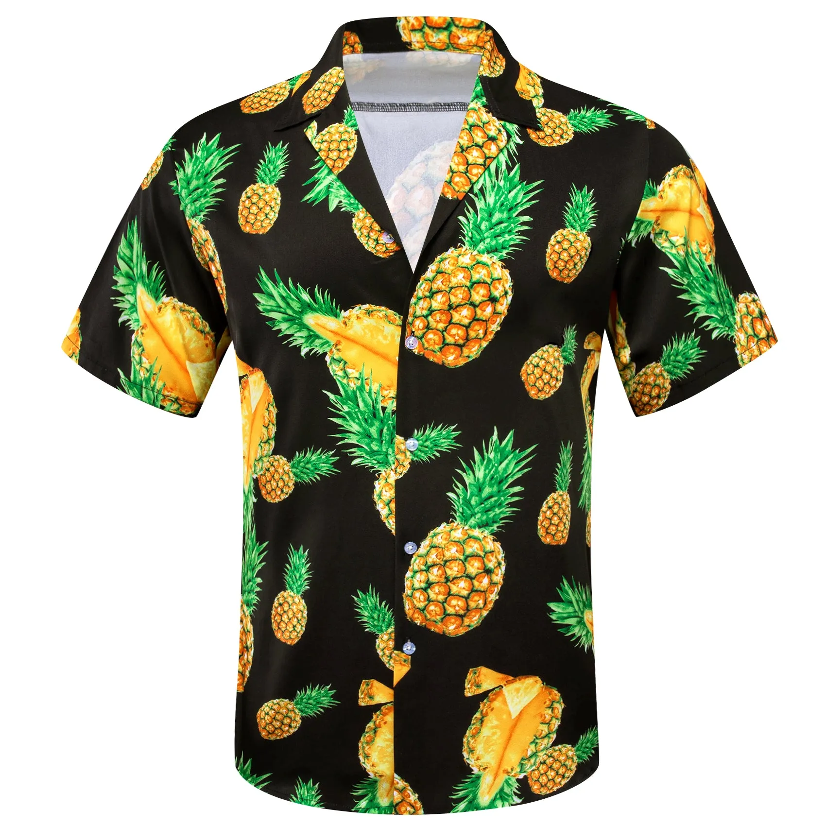 Barry Wang Men's Black Pineapple Floral Pattern Short Sleeves Summer Hawaii Shirt
