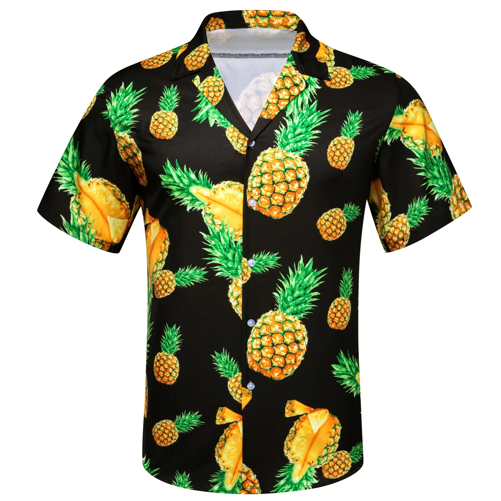Barry Wang Men's Black Pineapple Floral Pattern Short Sleeves Summer Hawaii Shirt