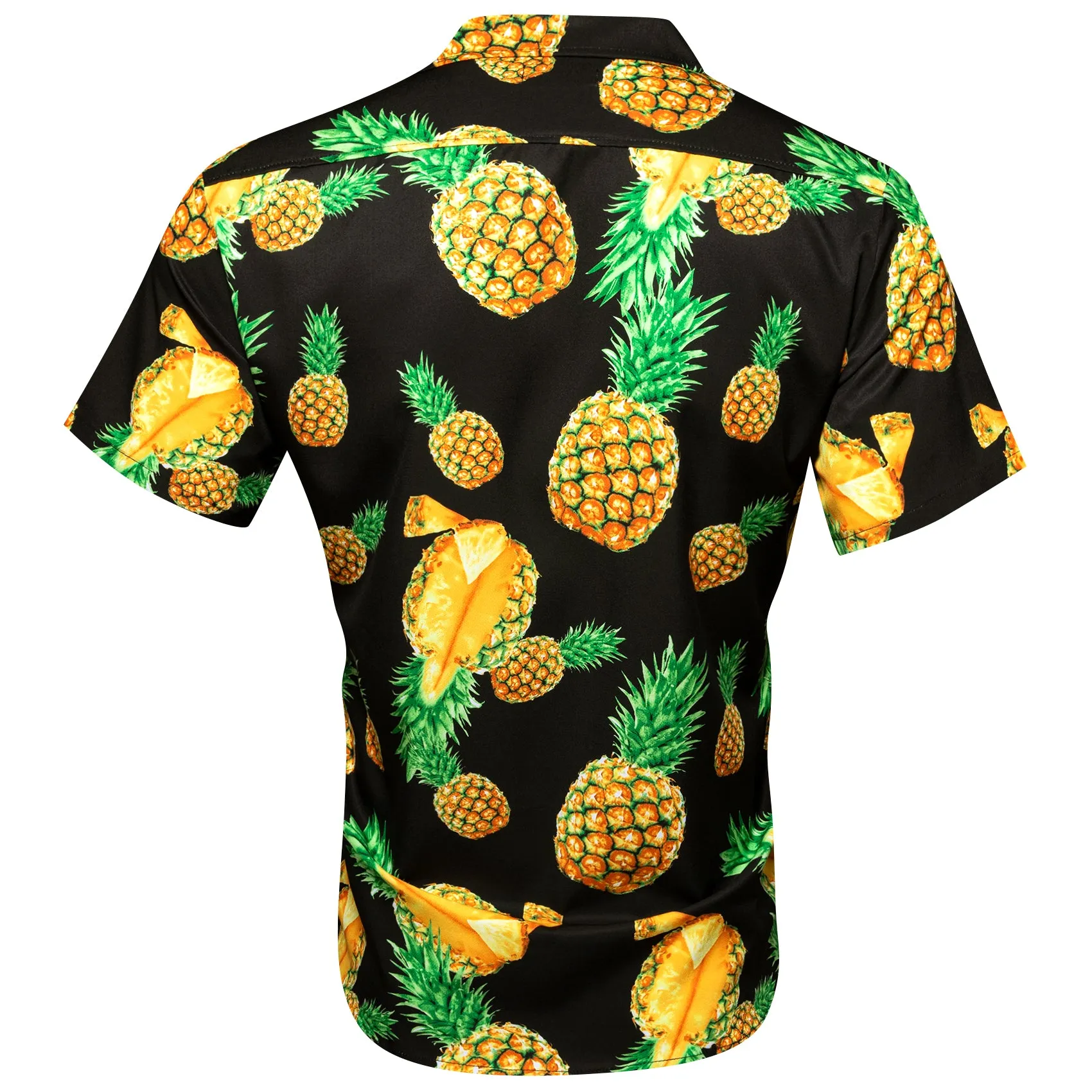 Barry Wang Men's Black Pineapple Floral Pattern Short Sleeves Summer Hawaii Shirt