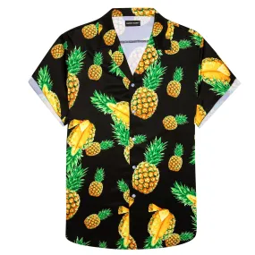 Barry Wang Men's Black Pineapple Floral Pattern Short Sleeves Summer Hawaii Shirt