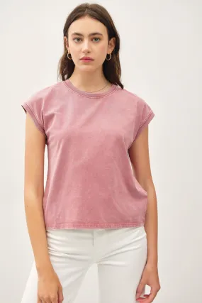 Basic Acid Wash Capped Sleeve Tee