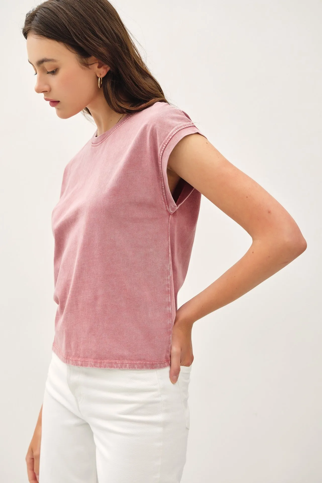 Basic Acid Wash Capped Sleeve Tee