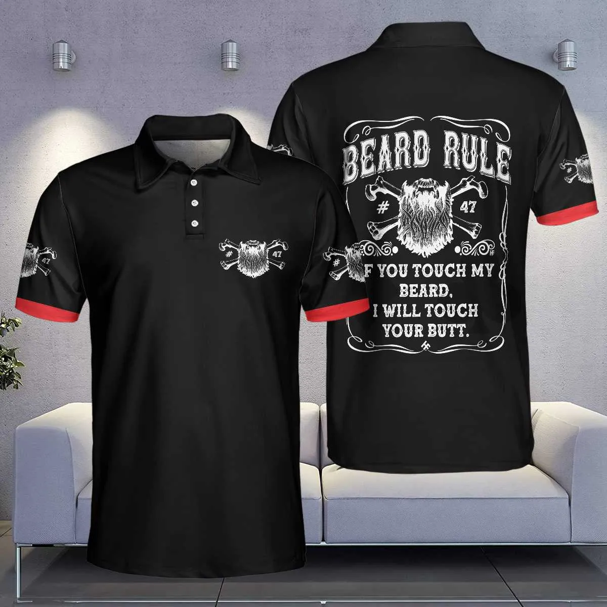 Beard Rule Short Sleeve Black Polo Shirt, If You Touch My Beard Polo Shirt, Best Beard Shirt For Men