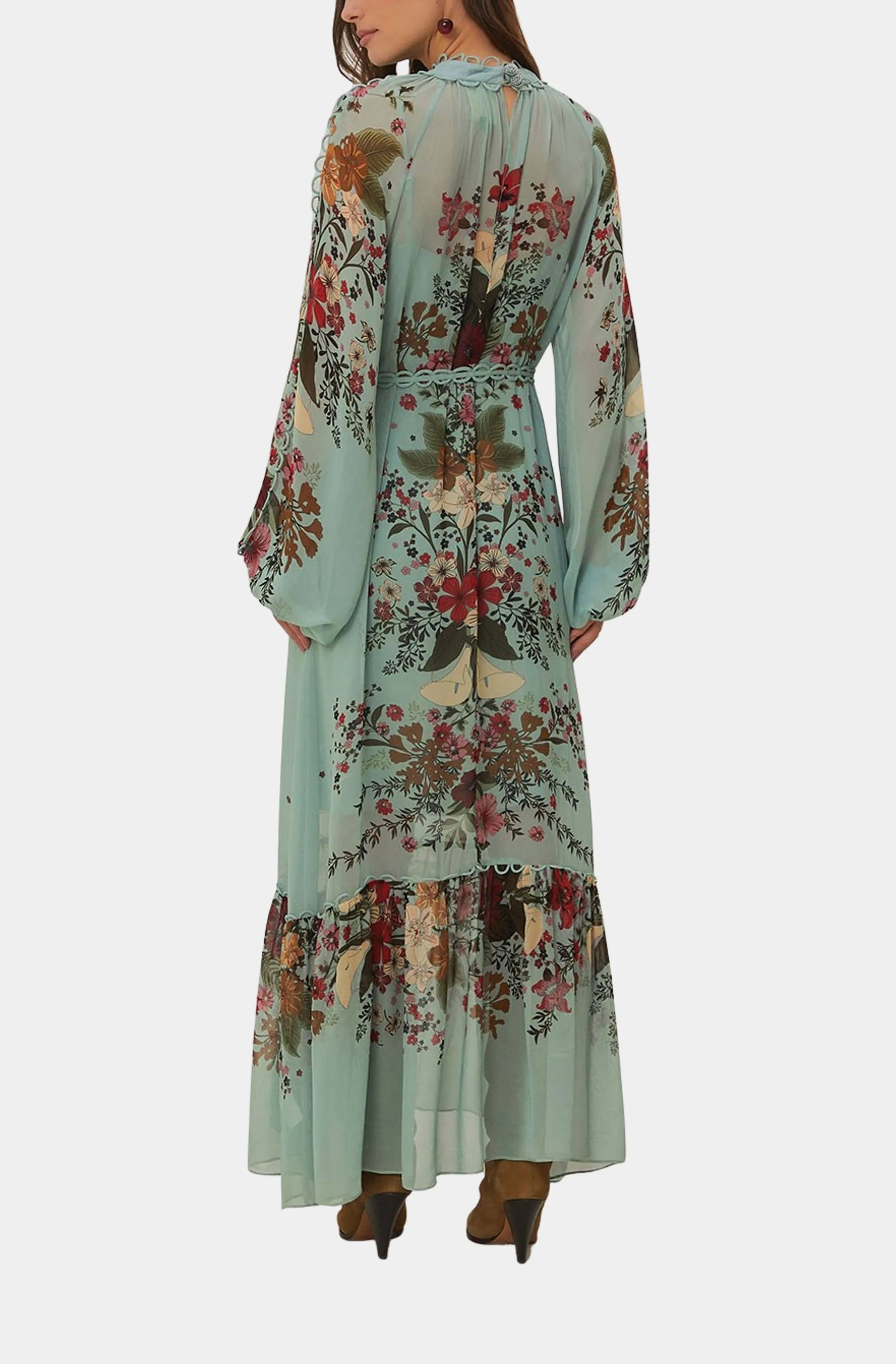 Beauty Bouquet Blue Long Sleeve Maxi Dress