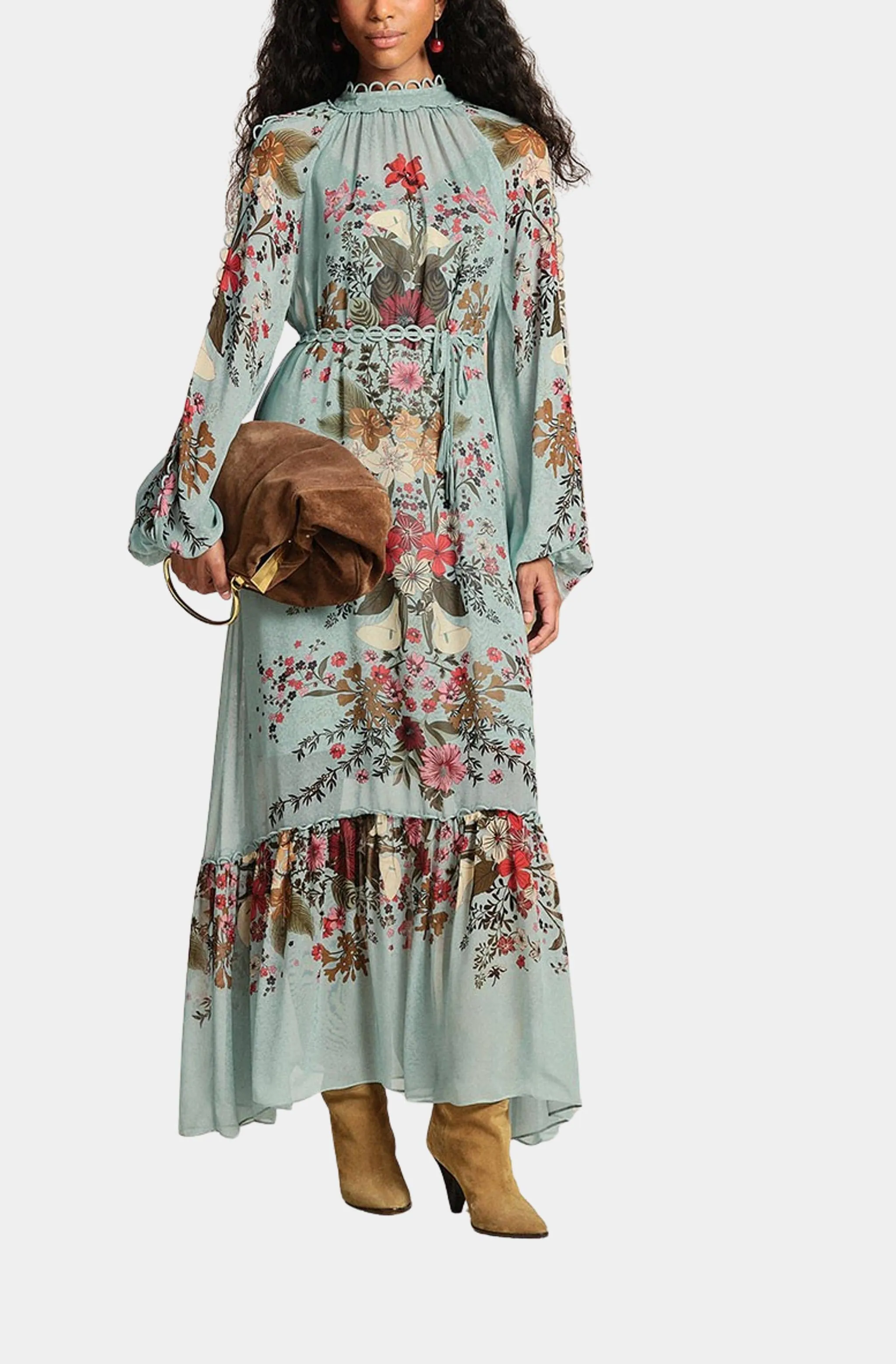Beauty Bouquet Blue Long Sleeve Maxi Dress