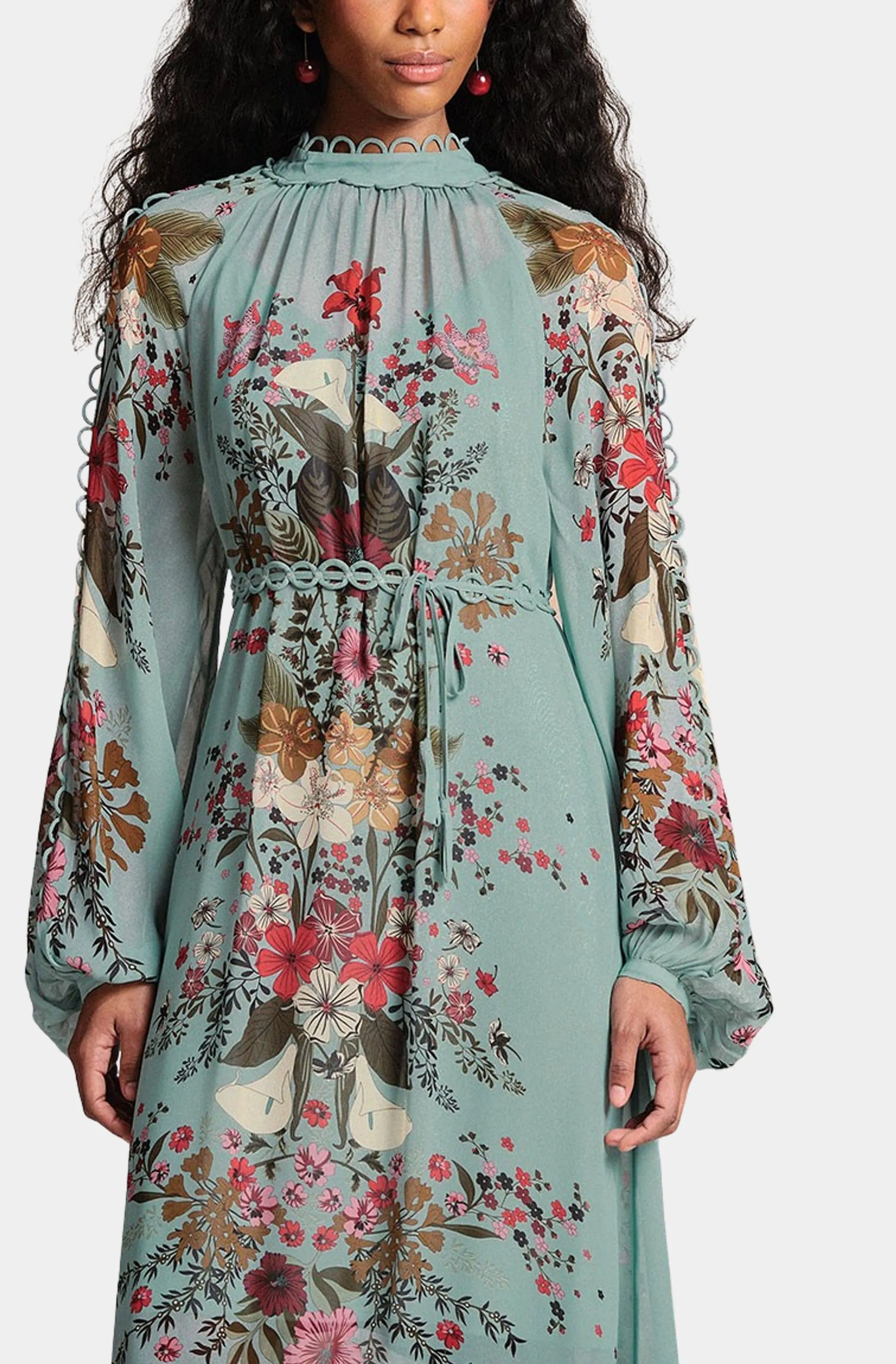 Beauty Bouquet Blue Long Sleeve Maxi Dress