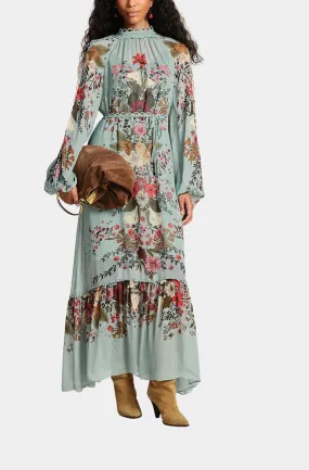 Beauty Bouquet Blue Long Sleeve Maxi Dress