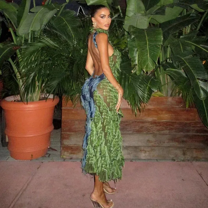 Becca Backless Tassel Maxi Dress