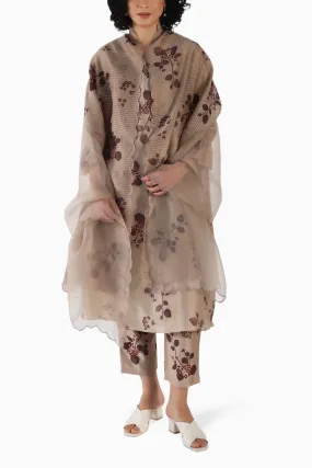 Beige Sequence Work Tunic and Pant with Dupatta