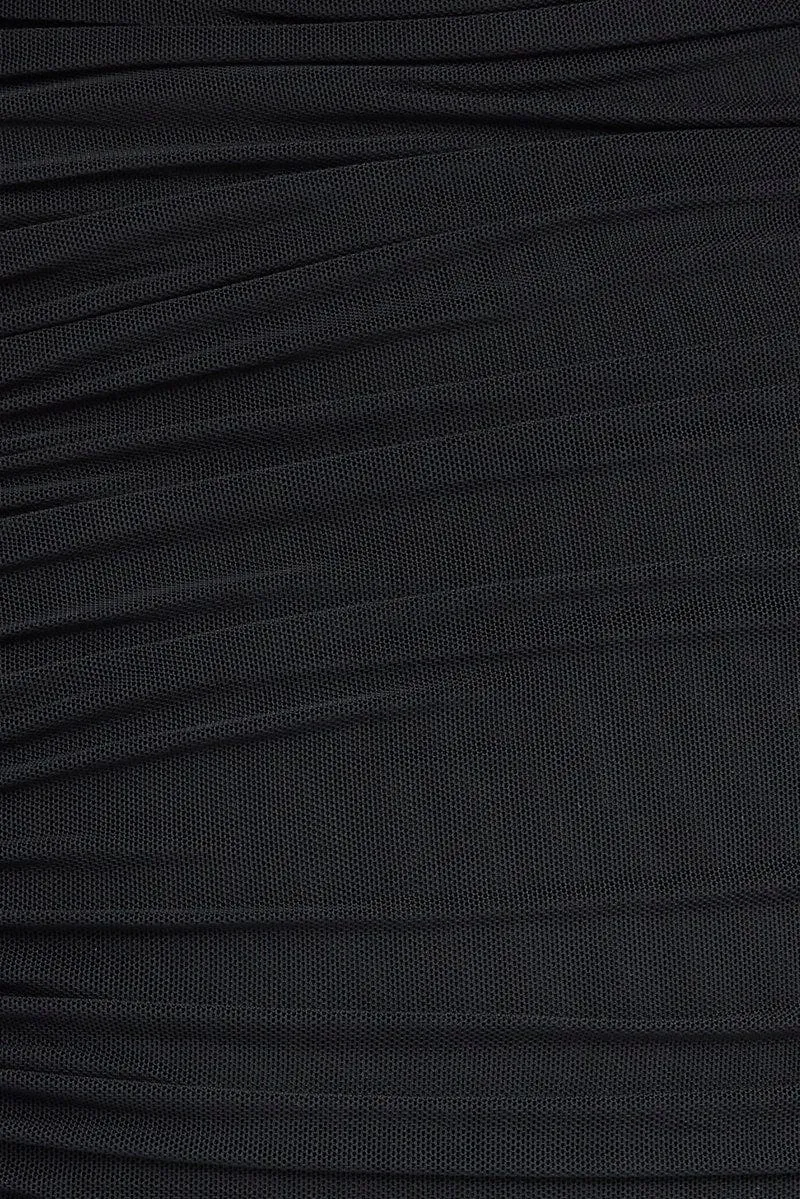 Black Mesh V Ruched Dress