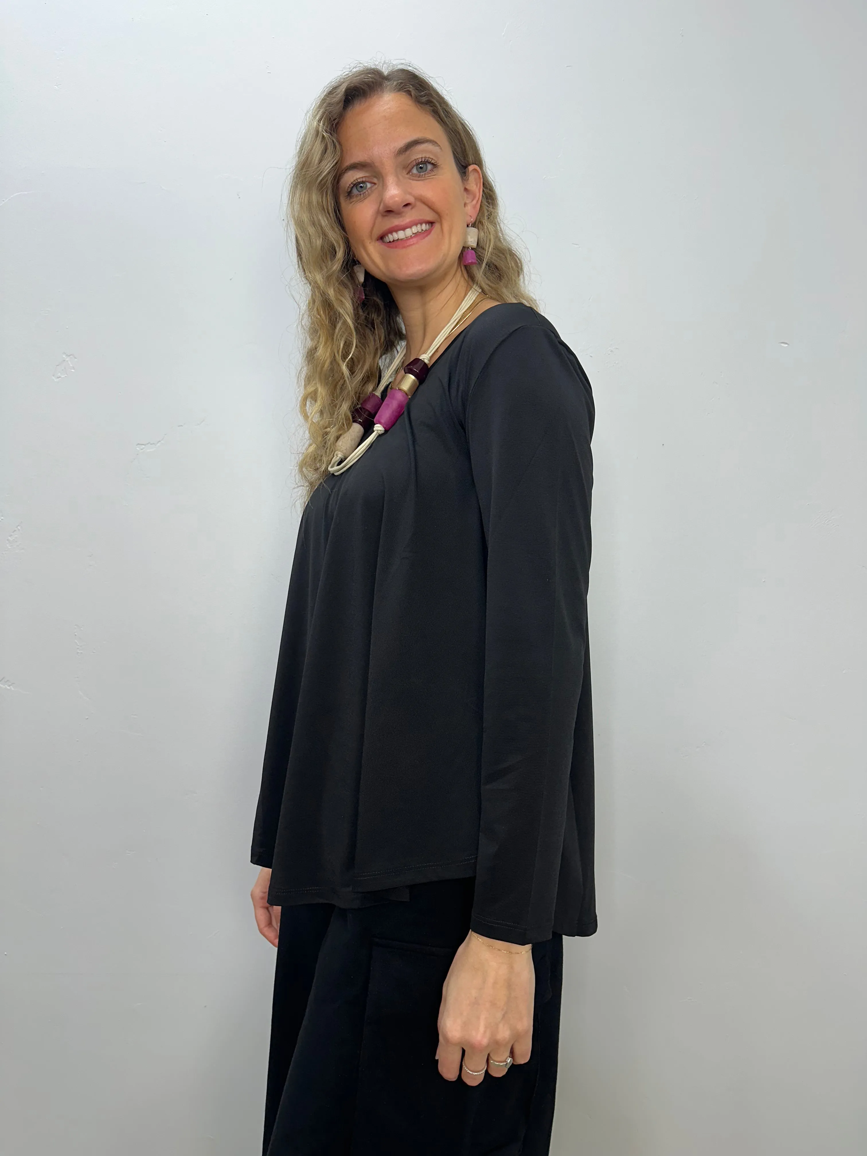 Black Vogue V-Neck Long Sleeve Demeter Top