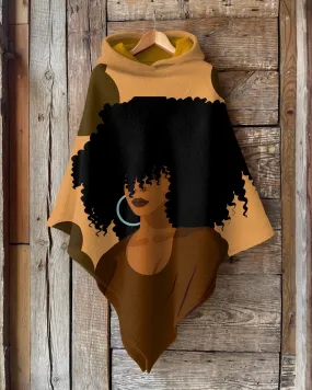 Black Woman Art Wool Hooded Cape