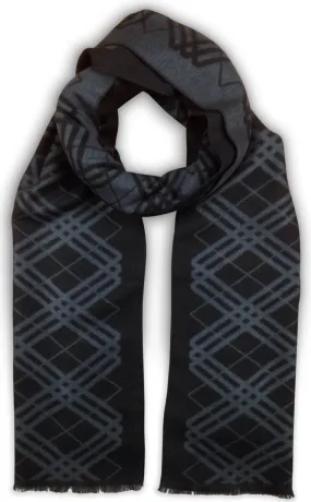 Bleu Nero Luxurious Winter Scarf Premium Cashmere Feel Unique Design Selection Black/Blue-grey Diagonal Plaid   Border