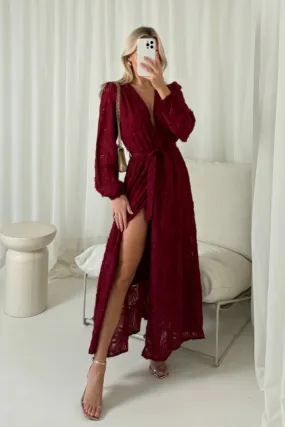 Bonnie burgundy embroidered maxi dress