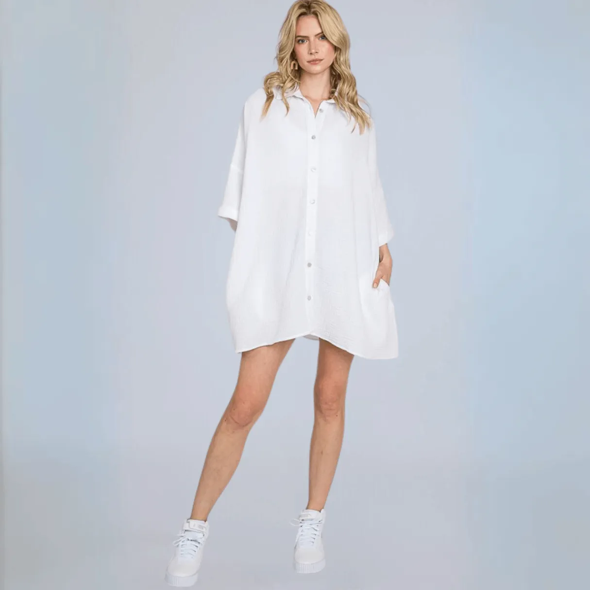Boyfriend Slouchy Gauze Top in Off White Made in USA