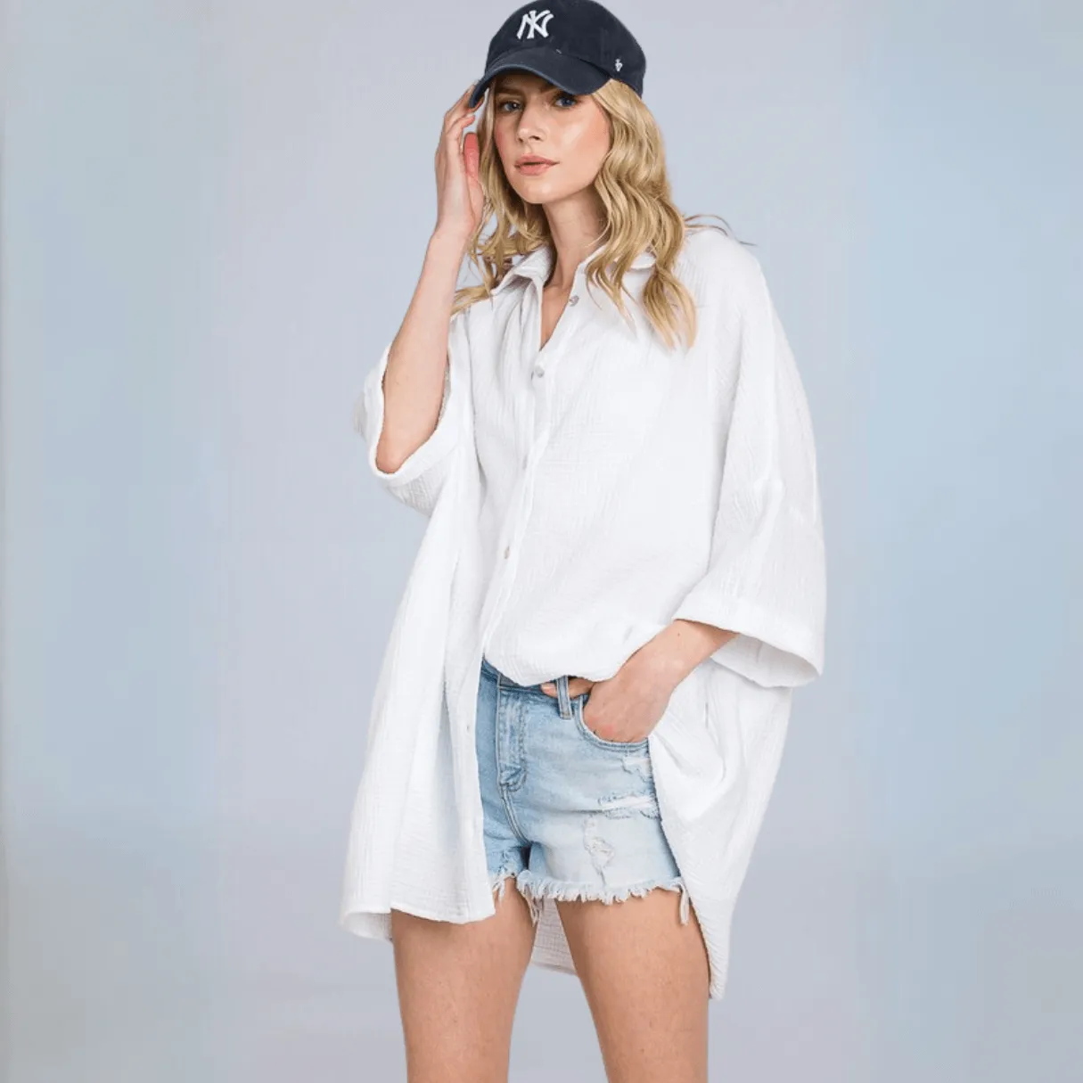 Boyfriend Slouchy Gauze Top in Off White Made in USA